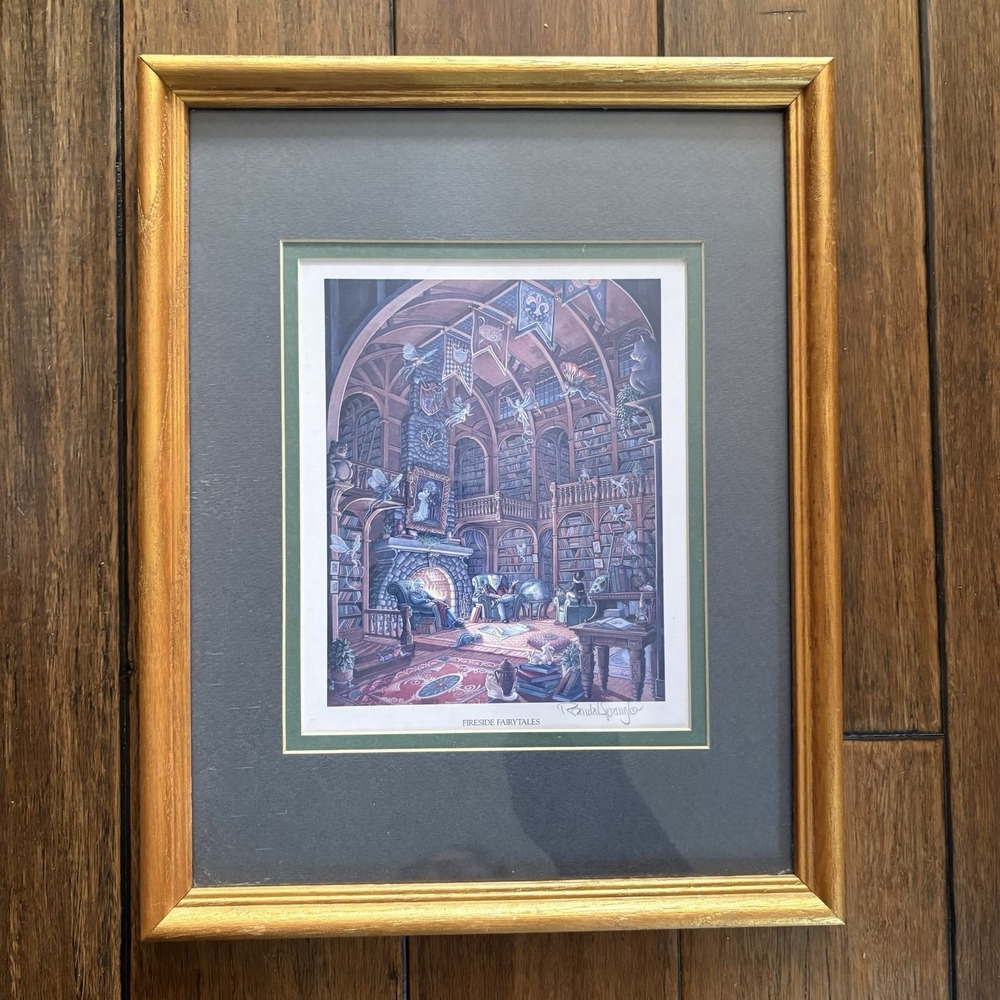Randal Spangler Fireside Fairytales Framed Print Fantasy Library Dragons Art